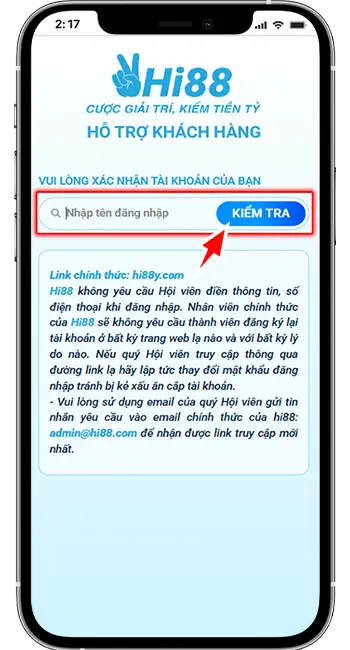 Bước 3: Nhập tên đăng nhập →  Kiểm Tra